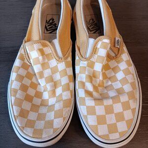 Vans Sneakers Yellow Mustard/White Checkered Mens 8 Womens 9.5 Low Top Slip On